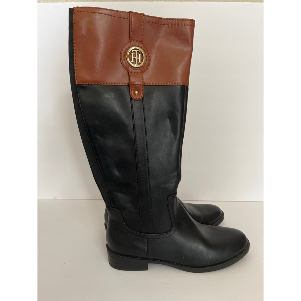 Tommy Hilfiger Imina Black Brown Leather Knee High Boots Women’s Size 7.5